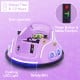 Purple 12V electric ride-on car with dual joysticks, LED lights, and safety belt for fun and safe playtime.